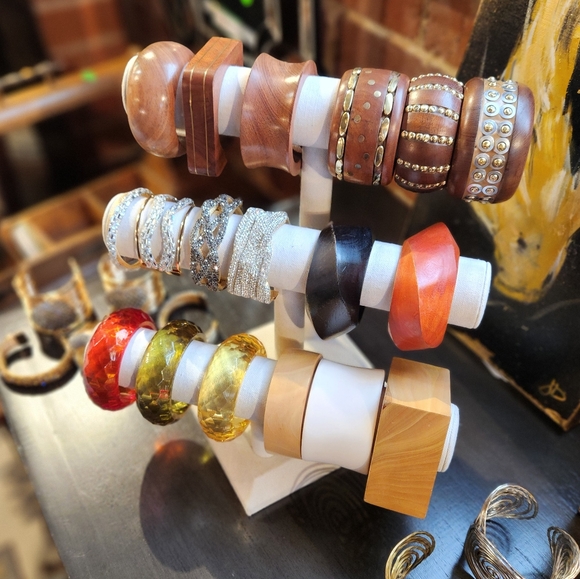 Rust Orange Wooden Statement Bracelet - Picture 4 of 11